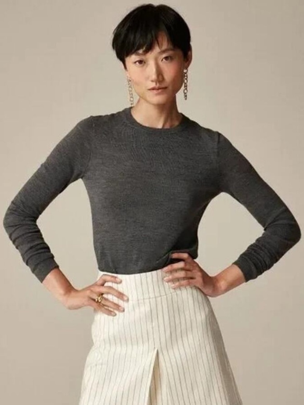 J.CREW carolyn fitted crewneck sweater merino wool heather gray charcoal size L